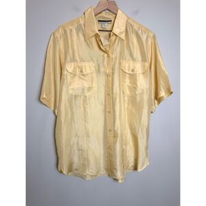 VTG NWT New York Studio Silk Womens M 100% Silk Butter Yellow Blouse Button Up